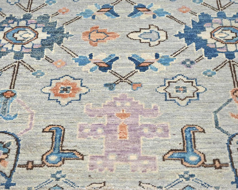 12 Ft Silver Gray Aryana Afghan Hand Knotted Veg Dye Wool Runner Rug